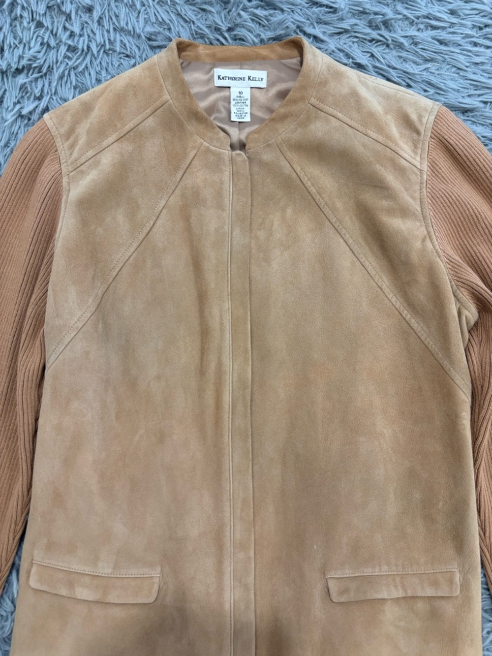 VTG Katherine Kelly Women’s Caramel Goat Suede Leather Full Zip Jacket Size 10 - Picture 2 of 7